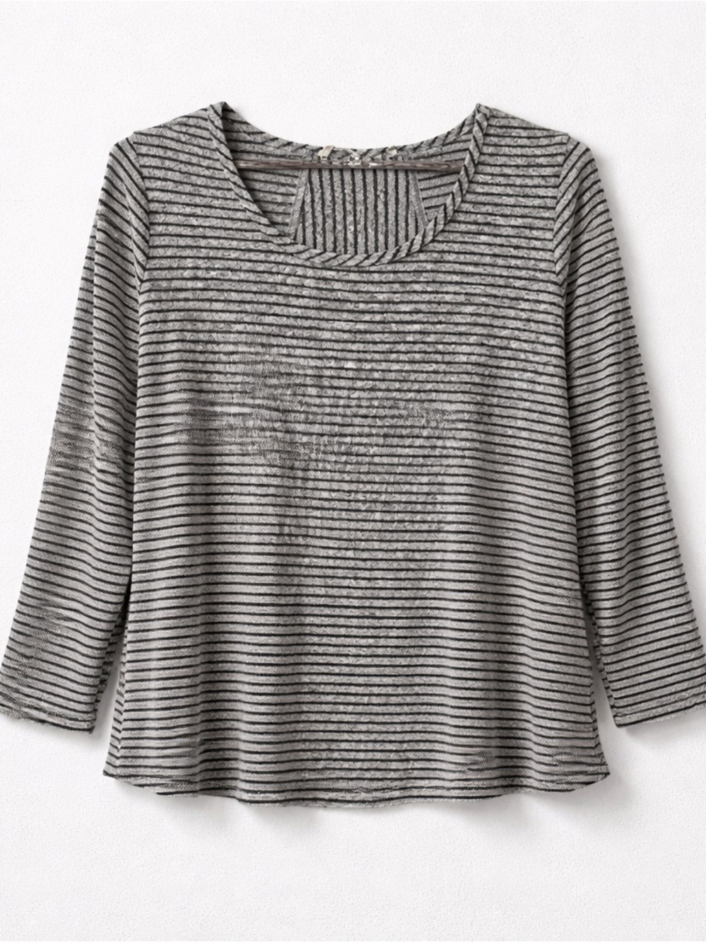 Soft Surroundings Gray Striped Tunic 3/4 Sleeve Shirt Scoop Neck Size XL